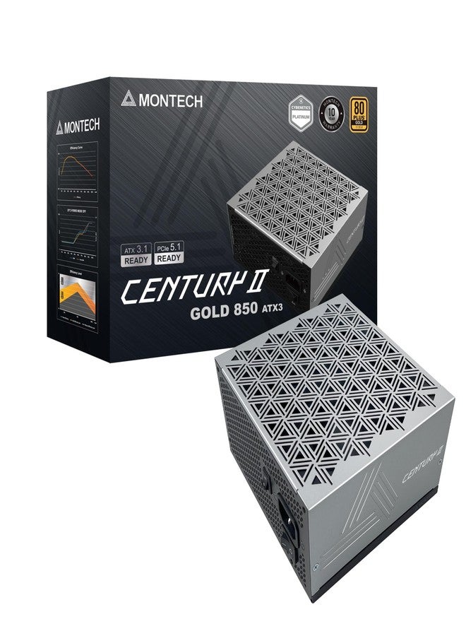 MONTECH Century II - 850W High-End ATX Gaming Power Supply - 80 Plus Gold & Cybenetics Platinum - Fully Modular - ATX 3.1 & PCIe 5.1 Ready with 12V-2x6 Cable - 10 Years Warranty - Image 1