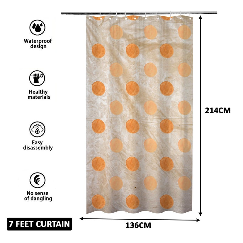 Kuber Industries (Pack of 4) Shower Curtain | 7 Feet | PVC Waterproof Window Curtain | Bathroom Shower Curtain | AC Curtains | Curtains for Bathtub | 8 Rings Curtain | Dot Painting | Golden - Image 3