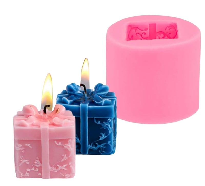 SOFTCREATO Candle Molds 3D Gift Box Candle Molds Square Gift Box Design with Bow DIY Silicone Mould for Christmas Party Decoration Handmade Gift Craft Birthday Party Gift Home Party Decoration Pack of 1