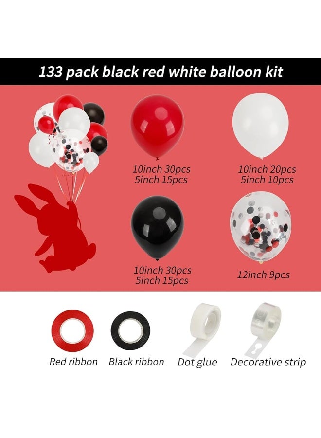 RUBFAC 133pcs Red Black White Balloons Garland Arch Kit, Red and Black White Balloons Arch with Confetti Balloons for Shower Birthday Graduation Racing Car Poker Card Decorations Supplies - Image 3