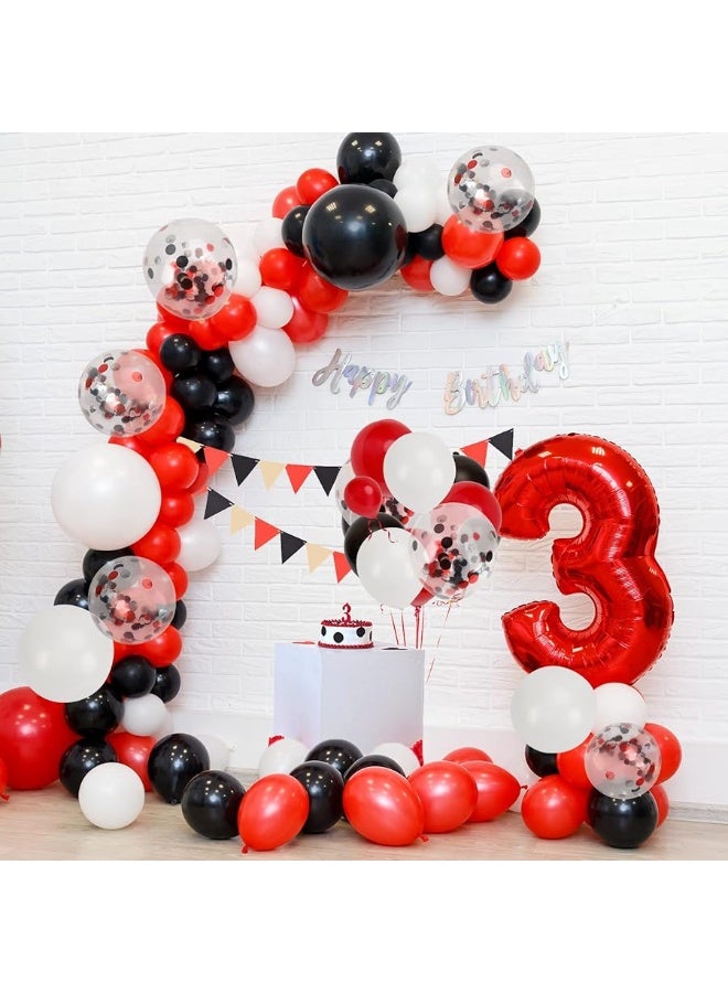 RUBFAC 133pcs Red Black White Balloons Garland Arch Kit, Red and Black White Balloons Arch with Confetti Balloons for Shower Birthday Graduation Racing Car Poker Card Decorations Supplies - Image 5