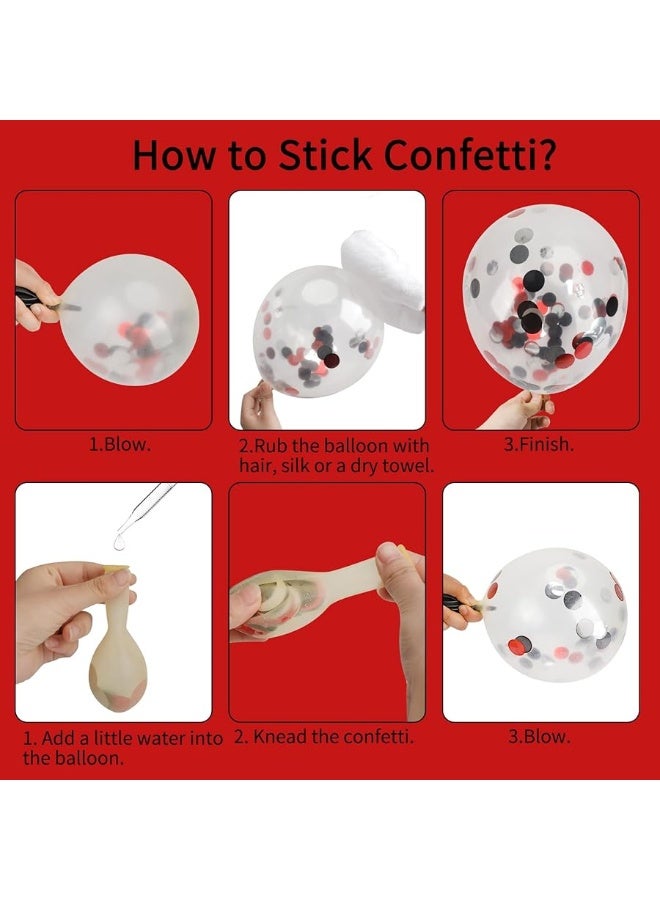 RUBFAC 133pcs Red Black White Balloons Garland Arch Kit, Red and Black White Balloons Arch with Confetti Balloons for Shower Birthday Graduation Racing Car Poker Card Decorations Supplies - Image 2