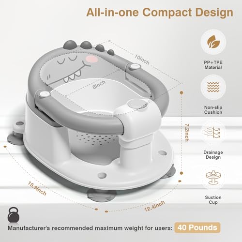 MoreFeel Baby Bath Seat for Babies 5 Months & Up - Non-Slip Bath Seat for Sitting Up, Soft Cushion & Compact Design, Toddler Bathtub Seat - Image 4