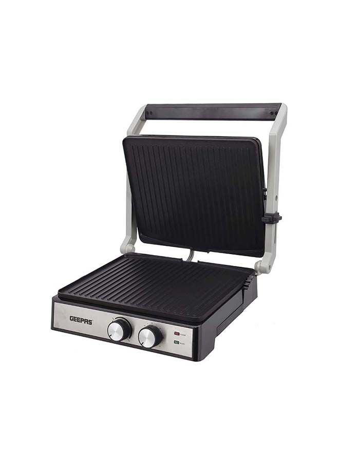 GEEPAS Stainless Steel Grill Maker, Panini Maker| Open Flat Up To 180 |  Timer & Temperature Control | Non-Stick Cooking Plate & Cool Touch Handle | Panini Press Grill 4 Slices 2000 W GGM36539 Silver/Black - Image 1