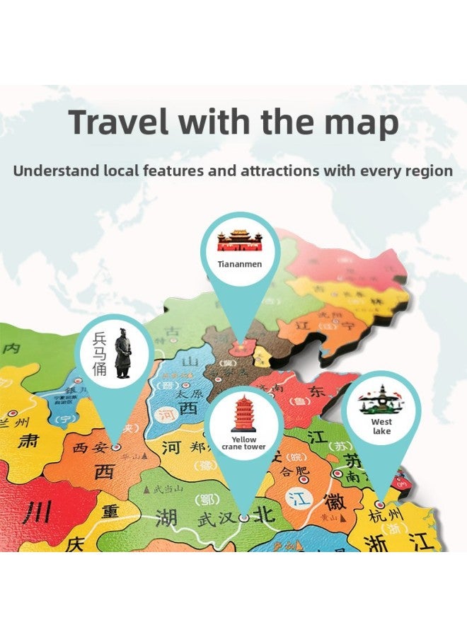 Magnetic China World Map Puzzle Children's Educational Toys Intellectual Development 3-4-6 Years Old 8 Girls Boys Building Blocks-Color:Map Of China 【Deluxe Three-Piece Set】】 - Image 3
