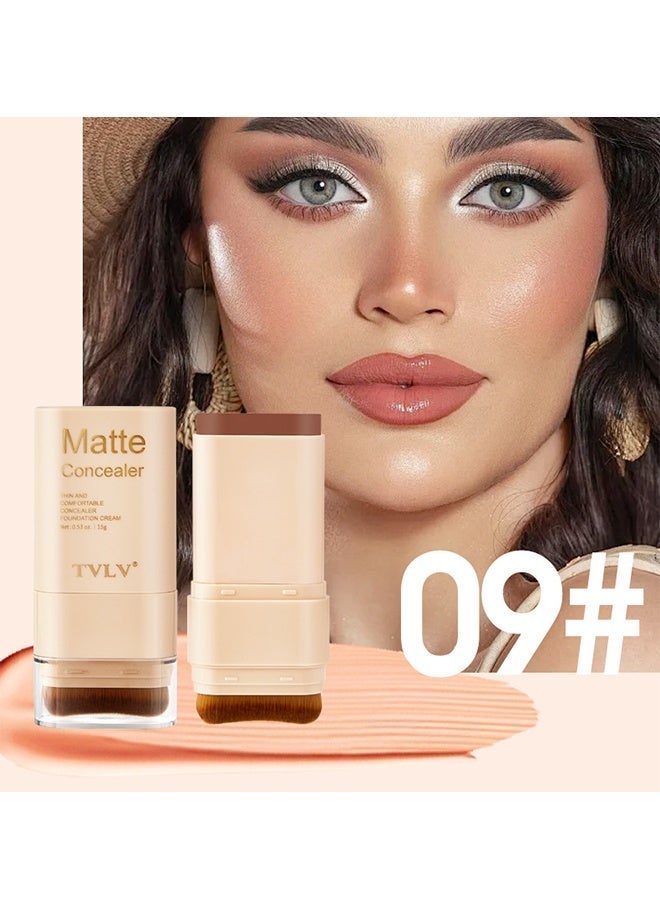 TVLV Matte Concealer Stick，2 in 1 Dual-Ended Eraser Contour Stick with Brush, Tinted Moisturizer, Skin Tint, Face Foundation, Radiant & Dewy Finish for Face Makeup, Sheer to Medium Coverage #09 - Image 2