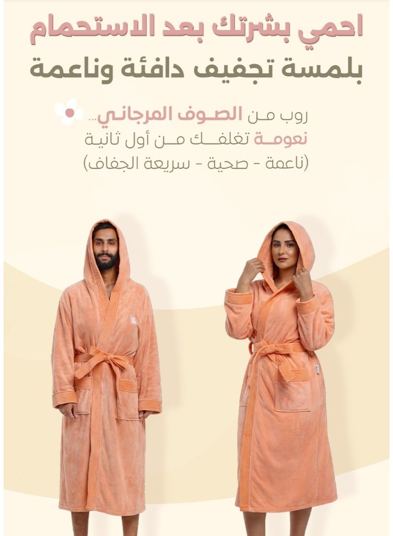 Relef Hooded Bathrobe for Men & Women, Ultra Soft Coral Fleece Robe, Quick Dry Absorbent Spa Bathrobe, Hotel Luxury Home Robe with Hood - Off white - Image 5