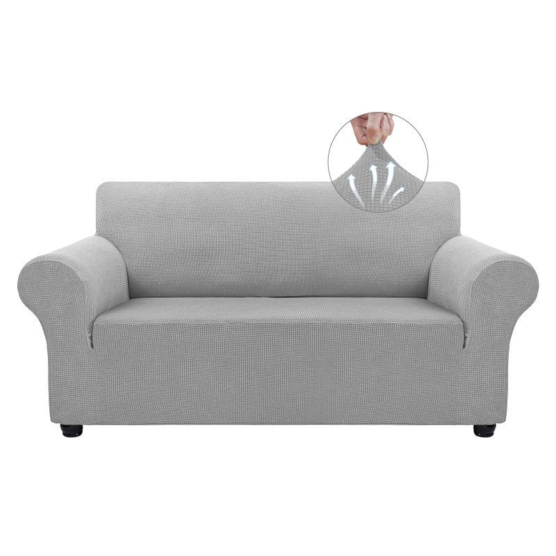 Asnomy Sofa Covers for 2 Cushion Couch Stretch loveseat Covers Slipcovers Pet Protector Furniture Covers for Dogs Cats Spandex Jacquard Fabric Small Checks MediumSilver