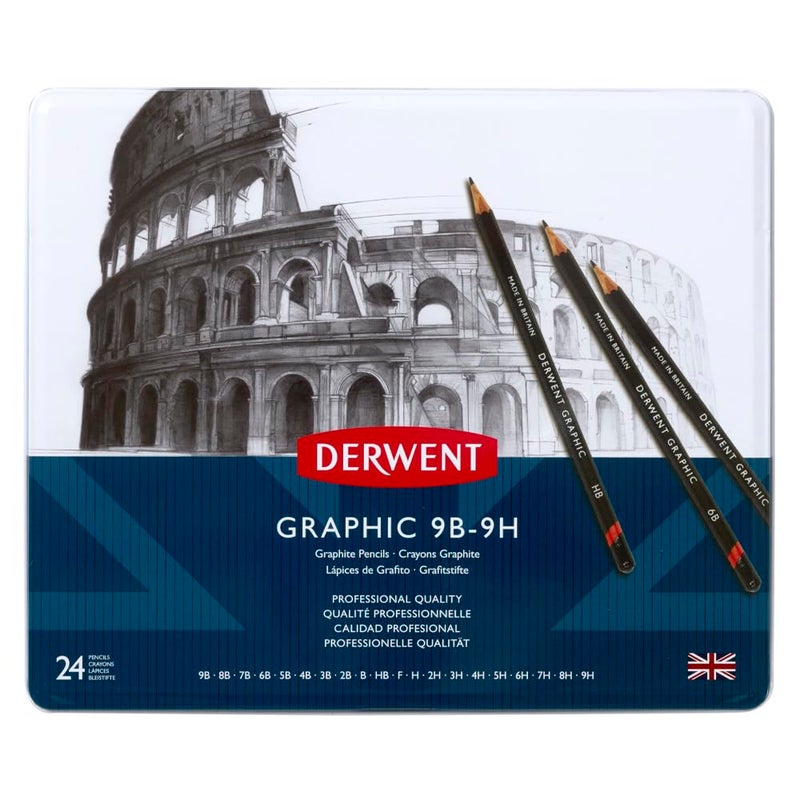 Derwent Graphic Full Set of Graphite Drawing Pencils Drawing Writing Ideal For Sketching Professional Quality 34202 Set of 24 9B9H - Image 1