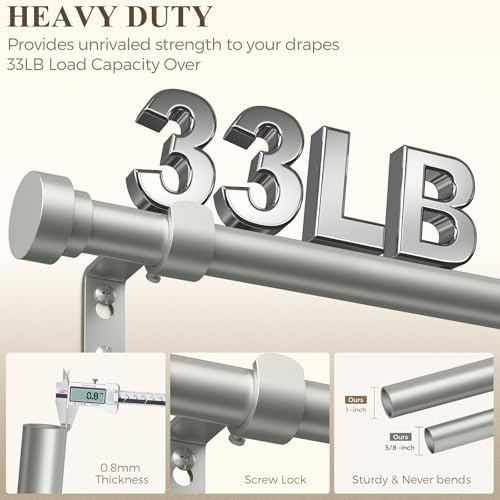 HEI! DEAR Silver Curtain Rods 72 to 144 Inch(6-12FT),1 Inch Long Curtain Rod,Adjustable Heavy Duty Curtain Rods,Modern Decorative Drapery Rods,Telescoping Window Single Curtains Rods 36-150",Silver - Image 4