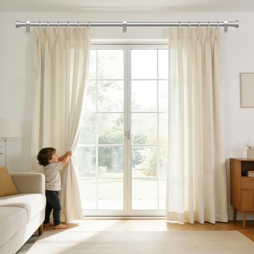 HEI! DEAR Silver Curtain Rods 72 to 144 Inch(6-12FT),1 Inch Long Curtain Rod,Adjustable Heavy Duty Curtain Rods,Modern Decorative Drapery Rods,Telescoping Window Single Curtains Rods 36-150",Silver - Image 3