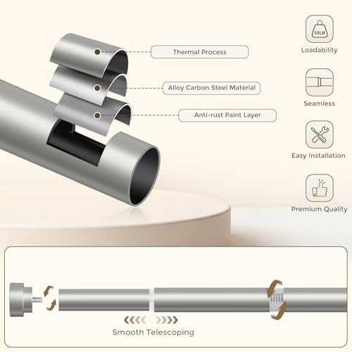 HEI! DEAR Silver Curtain Rods 72 to 144 Inch(6-12FT),1 Inch Long Curtain Rod,Adjustable Heavy Duty Curtain Rods,Modern Decorative Drapery Rods,Telescoping Window Single Curtains Rods 36-150",Silver - Image 5