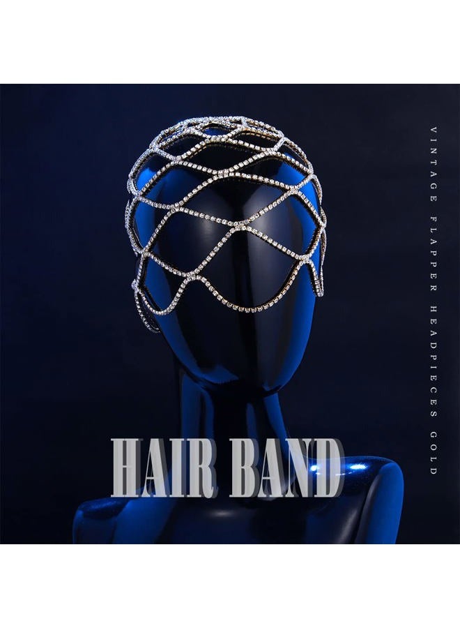 Fdesigner إكسسوارات رأس قبعة الراينستون غاتسبي سلسلة رأس فلابر مجوهرات شعر كليوباترا ماسكارد للنساء إكسسوارات شعر للحفلات والمهرجانات (ذهبي-عتيق) - Image 5