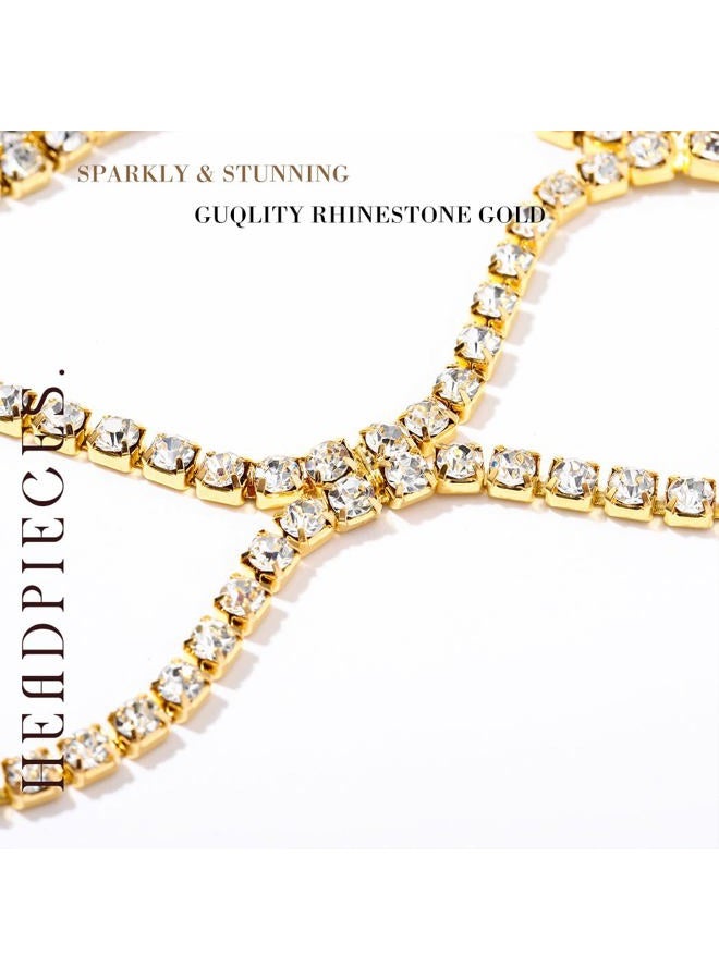 Fdesigner إكسسوارات رأس قبعة الراينستون غاتسبي سلسلة رأس فلابر مجوهرات شعر كليوباترا ماسكارد للنساء إكسسوارات شعر للحفلات والمهرجانات (ذهبي-عتيق) - Image 4