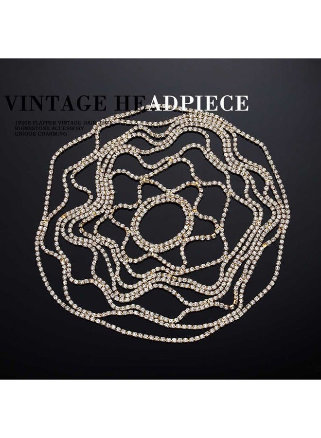 Fdesigner إكسسوارات رأس قبعة الراينستون غاتسبي سلسلة رأس فلابر مجوهرات شعر كليوباترا ماسكارد للنساء إكسسوارات شعر للحفلات والمهرجانات (ذهبي-عتيق) - Image 2