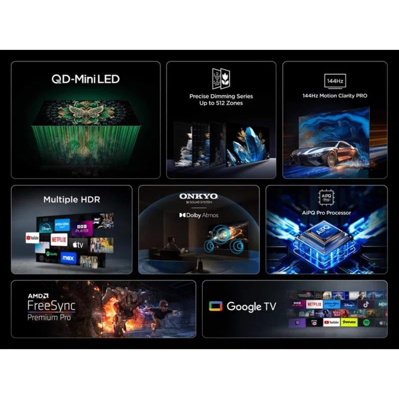 تلفزيون جوجل الذكي 85 بوصة C61K Premium QD-MiniLED 4K موديل 2026 - لوحة HVA، معالج AiPQ Pro، ONKYO 2.1 Hi-Fi، 144 هرتز Pro Gaming، أسود - Image 3