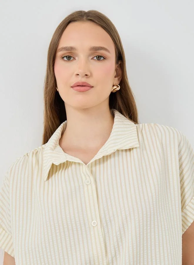 Take Two Take Two Striped Short Sleeve Oversized Buttoned Shirt