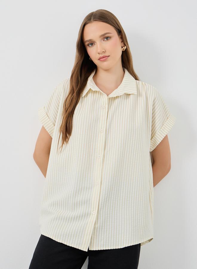Take Two Striped Short Sleeve Oversized Buttoned Shirt - Image 1