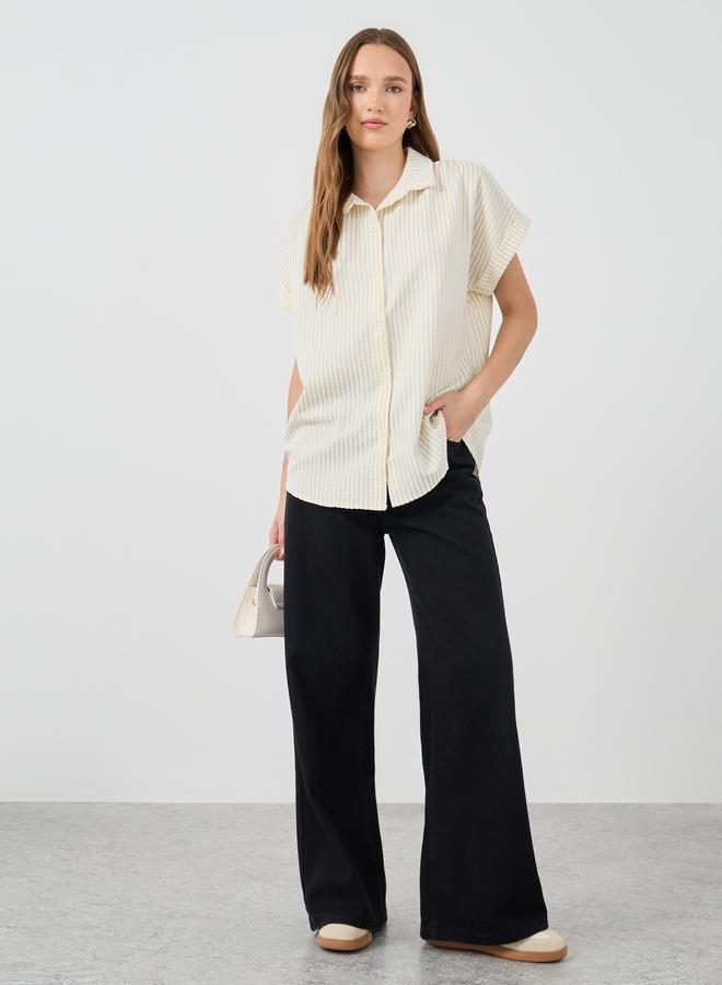 Take Two Striped Short Sleeve Oversized Buttoned Shirt - Image 2