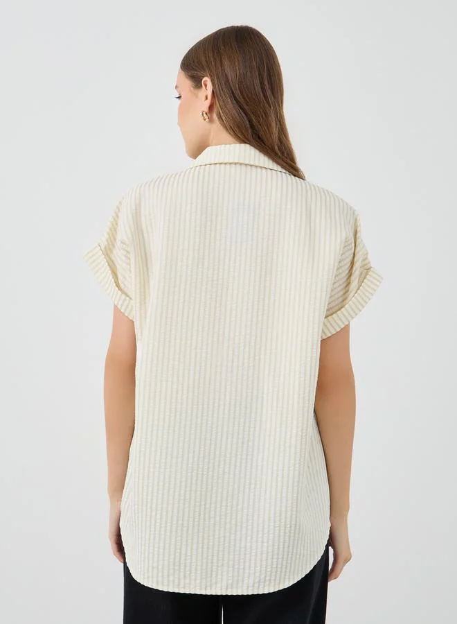 Take Two Take Two Striped Short Sleeve Oversized Buttoned Shirt