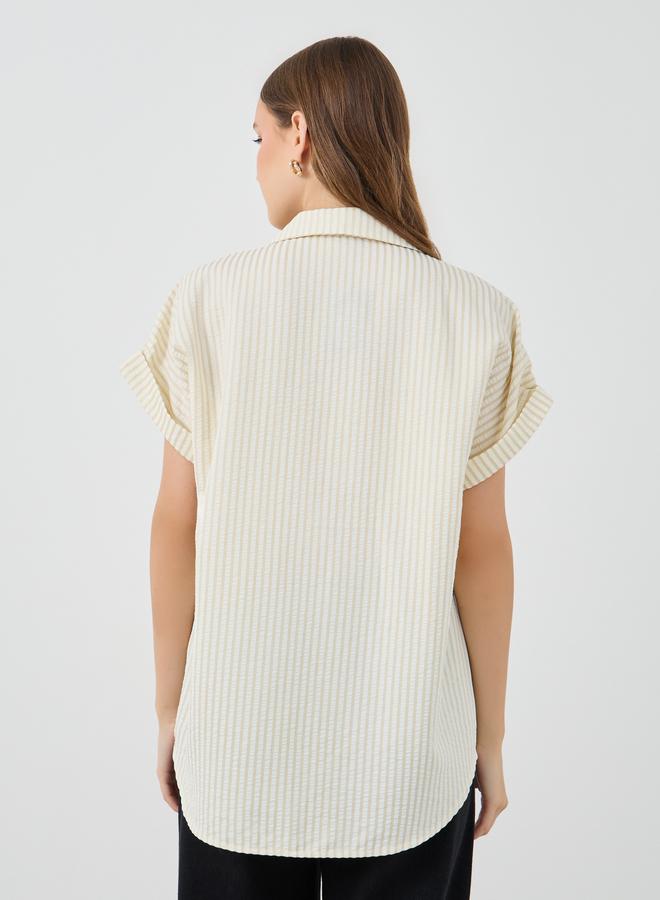 Take Two Striped Short Sleeve Oversized Buttoned Shirt - Image 4