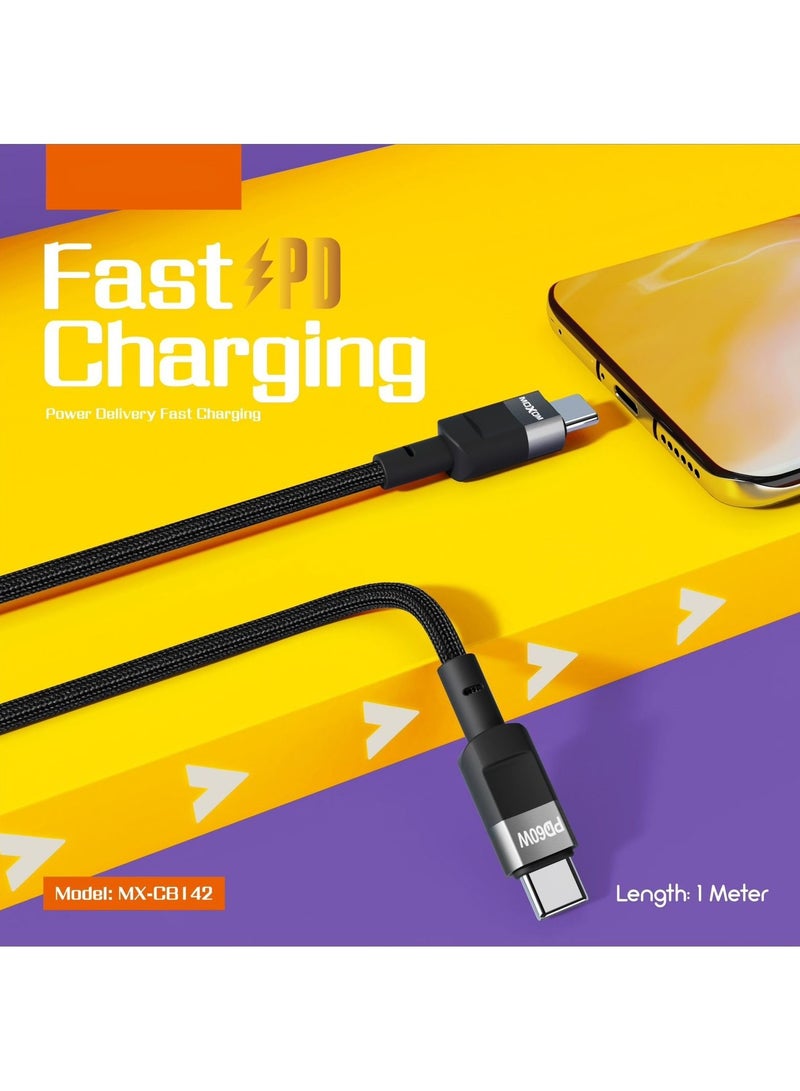 MOXOM 60W PD Type-c Cable 1Meter, Braided PD Fast charging Cable Type-C to Type-C MX-CB142 - Image 1