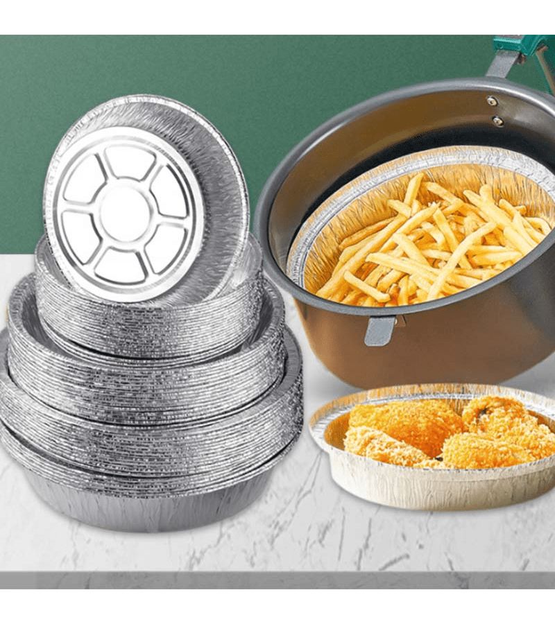 45 Pcs Silvery Air Fryer Disposable Aluminum Foil Baking Trays Non Stick Liners - Image 2