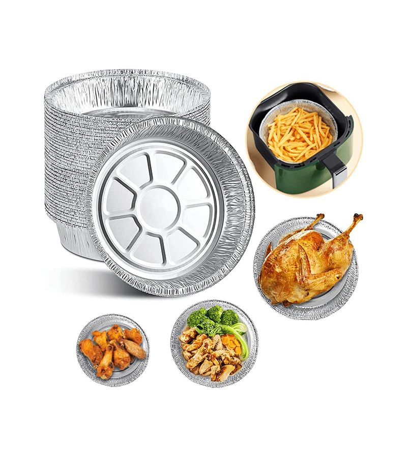 45 Pcs Silvery Air Fryer Disposable Aluminum Foil Baking Trays Non Stick Liners - Image 5