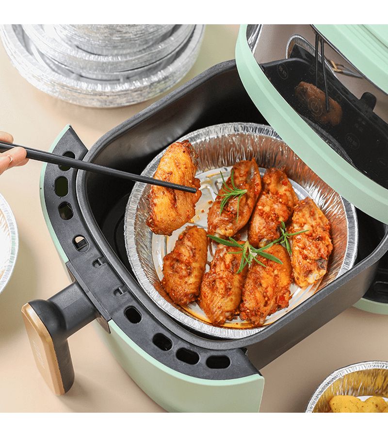 45 Pcs Silvery Air Fryer Disposable Aluminum Foil Baking Trays Non Stick Liners - Image 3