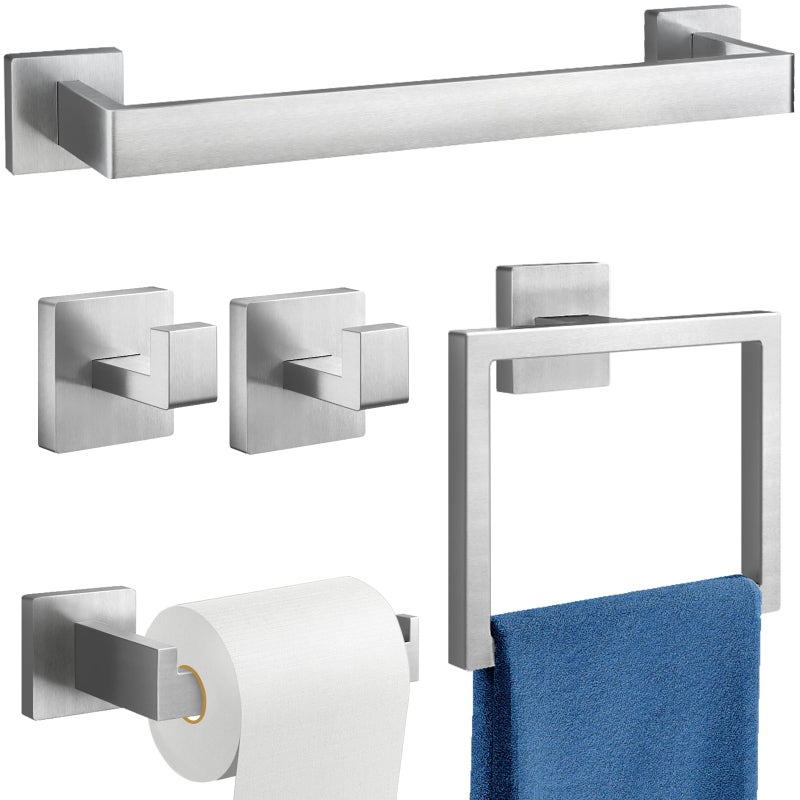 Gypie Brushed Nickel Towel Rack for Bathroom Wall Mounted, Bathroom Accessory Set 5-Pieces Bathroom Hardware Set 16In Towel Bar Set - Image 1