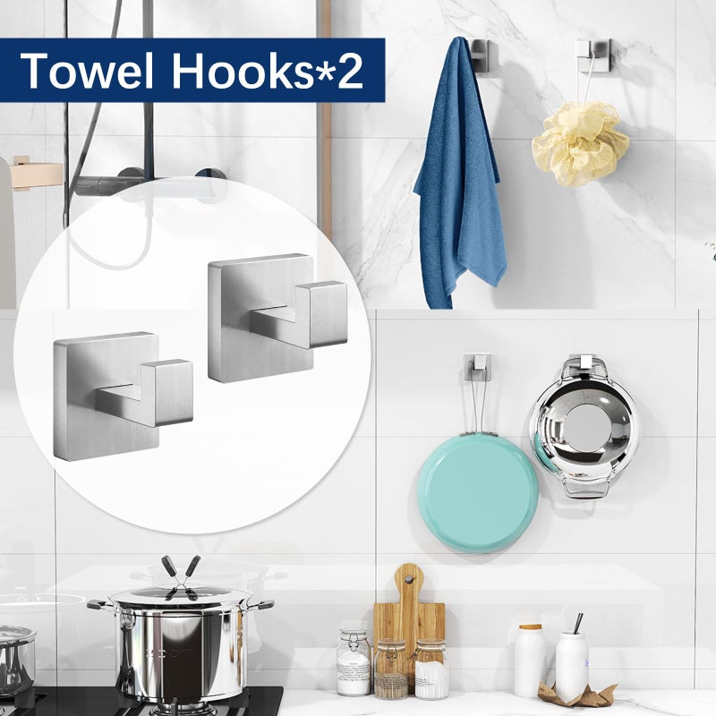 Gypie Brushed Nickel Towel Rack for Bathroom Wall Mounted, Bathroom Accessory Set 5-Pieces Bathroom Hardware Set 16In Towel Bar Set - Image 5