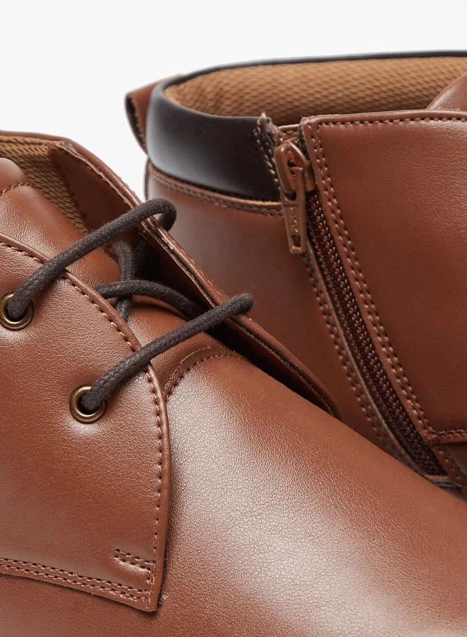 ل ب ل Men Solid Chukka Boots with Zip Closure