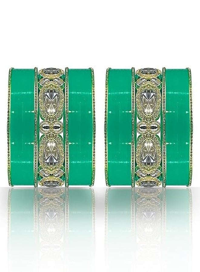 فاباي طقم أساور تشودا البنجابية من فاباي للعرائس مع كادا للنساء والفتيات (طقم من قطعة واحدة) (أخضر ثلجي، 2.8) - Image 1