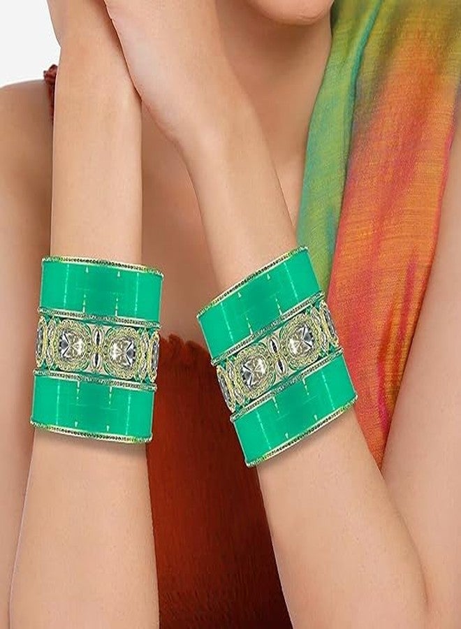 فاباي طقم أساور تشودا البنجابية من فاباي للعرائس مع كادا للنساء والفتيات (طقم من قطعة واحدة) (أخضر ثلجي، 2.8) - Image 2