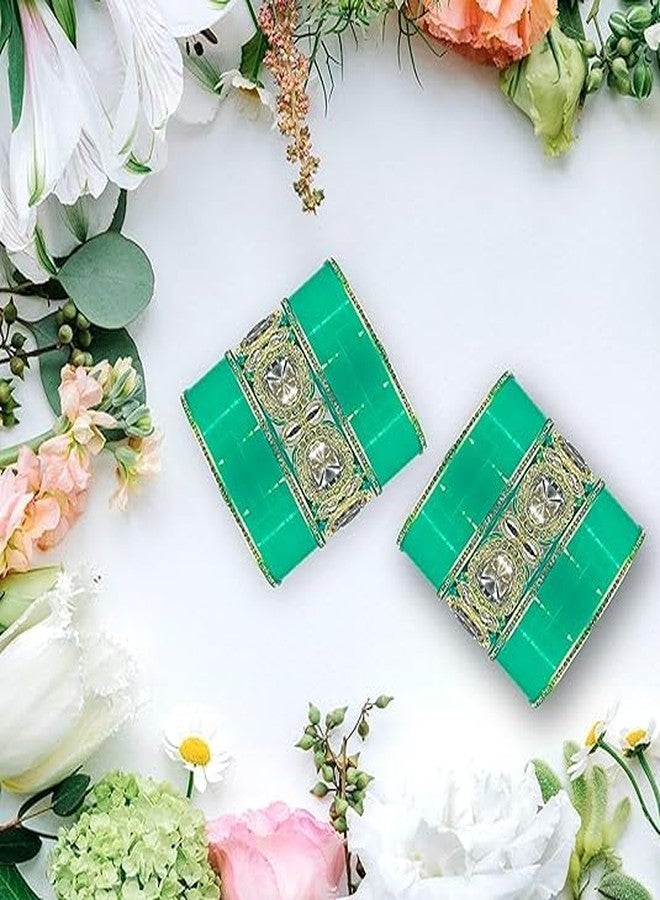 فاباي طقم أساور تشودا البنجابية من فاباي للعرائس مع كادا للنساء والفتيات (طقم من قطعة واحدة) (أخضر ثلجي، 2.8) - Image 5