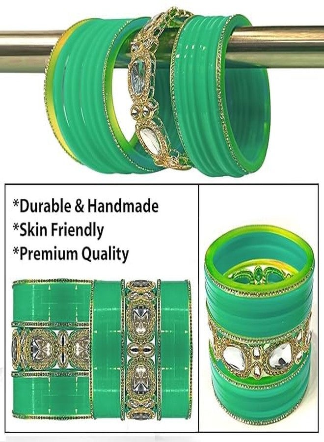 فاباي طقم أساور تشودا البنجابية من فاباي للعرائس مع كادا للنساء والفتيات (طقم من قطعة واحدة) (أخضر ثلجي، 2.8) - Image 3