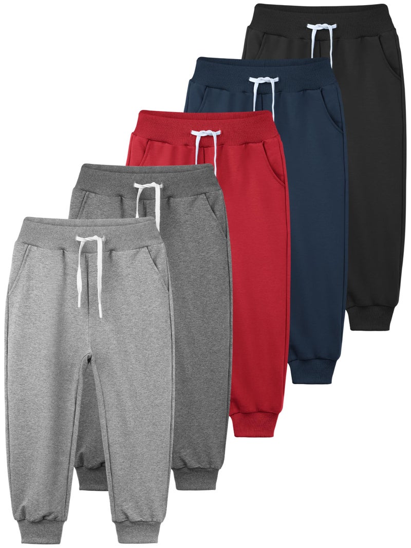 Resinta 5 Pack Toddler Boys Sweatpants Athletic Pull-On Pants with Drawstring and Pockets Boys Active Cotton Jogger Pants - Image 1