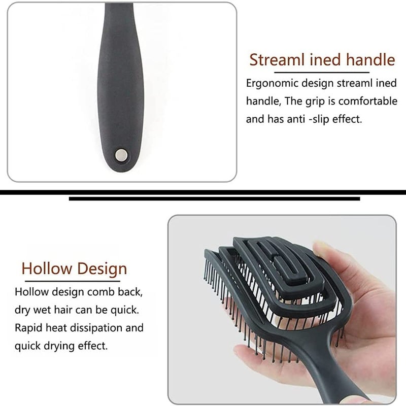 TOMATUS 1 Pcs Vent Brush AntiStatic Curved Vent Hair Comb Massager Hair Brush Flex Styling Blow Drying Glide Salon Hairdressing Tool for Hair Detangler Black - Image 2