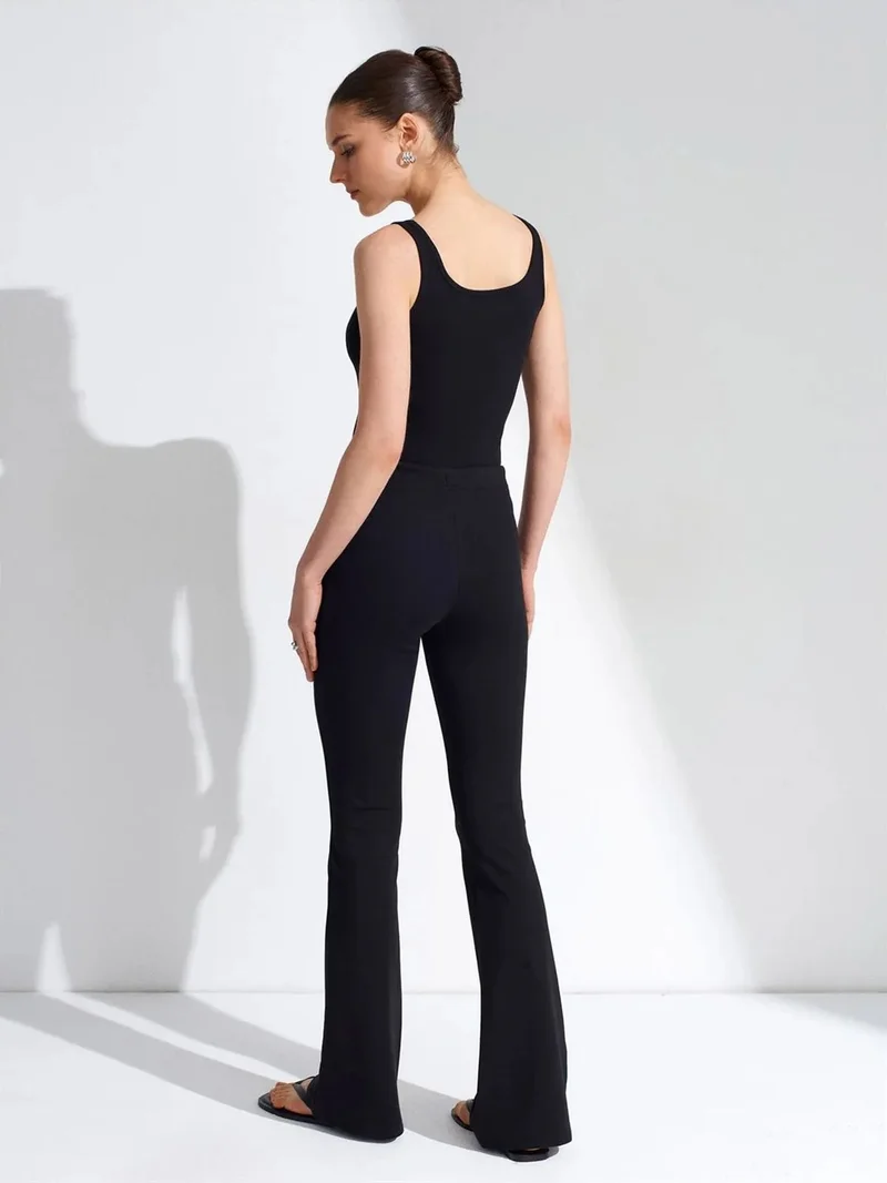 ديلفين DILVIN Mid-Waist Flare Jersey Pants With Drawstring