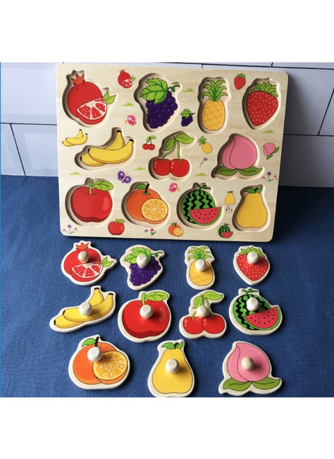 Mengshi Early Education Development Children's Educational Toys Handheld Board Puzzle Cognitive Matching 3D Shape Early Education Intelligence-Color:Fruit
