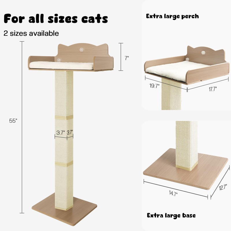 GreenPetopia Cat Window Perch with Thick Sisal Scratching Post, Cats Hammock for Window with 3 Upgrade Suction Cups, 55" Adjustable Tall Cat Scratching Post with Large Perch, Cats Window Bed with Fluffy Cushion - Image 3