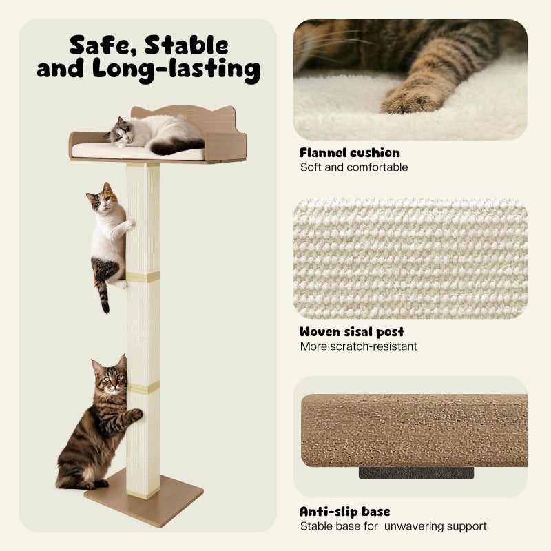 GreenPetopia Cat Window Perch with Thick Sisal Scratching Post, Cats Hammock for Window with 3 Upgrade Suction Cups, 55" Adjustable Tall Cat Scratching Post with Large Perch, Cats Window Bed with Fluffy Cushion - Image 4