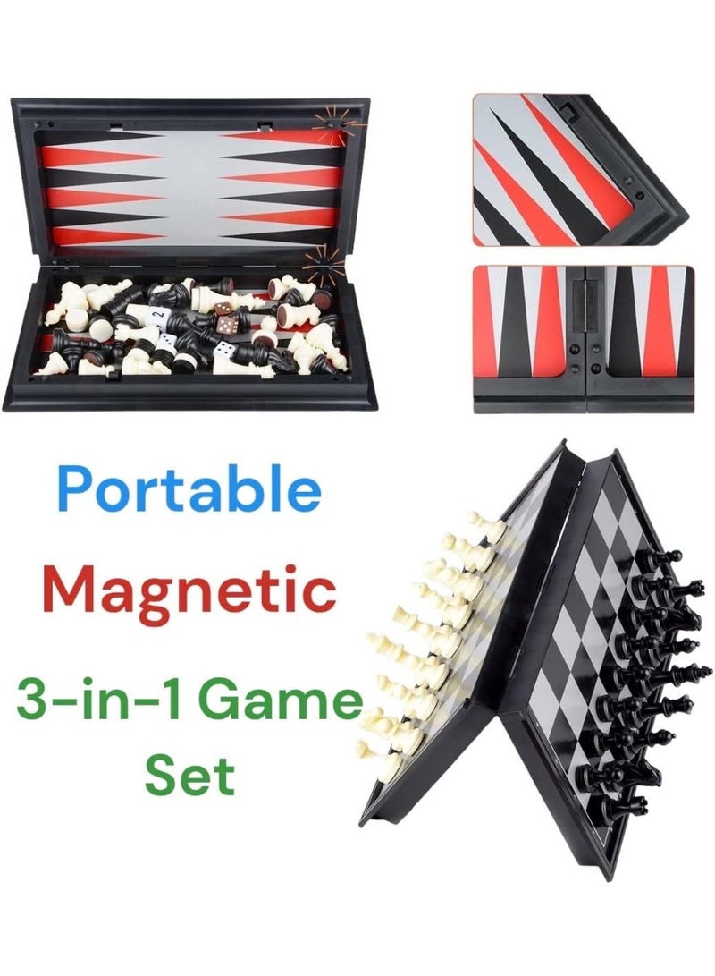 Generic Instance Value Magnetic Chess, Checkers & Backgammon Game Set in a Box - 3 in 1 Board Game Set, Foldable and Portable 25cm, Perfect for Travel - Image 1