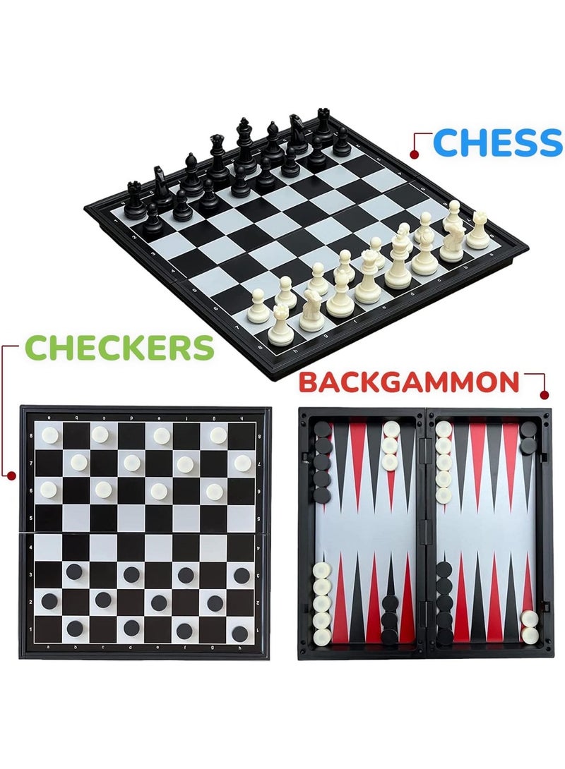 Generic Instance Value Magnetic Chess, Checkers & Backgammon Game Set in a Box - 3 in 1 Board Game Set, Foldable and Portable 25cm, Perfect for Travel - Image 3