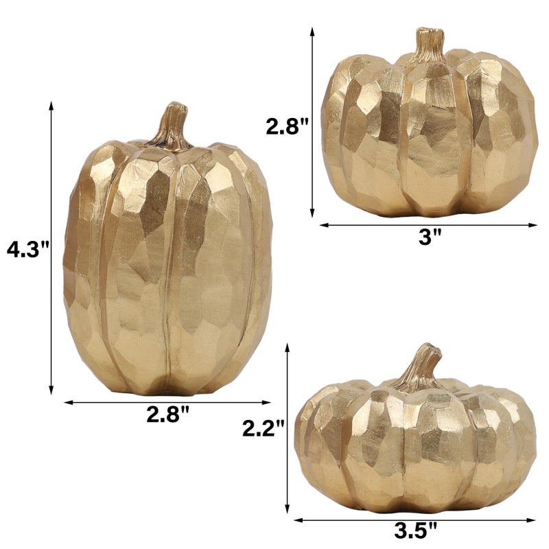 winemana winemana Pumpkins Fall Decor Indoor- Set of 3 Thanksgiving Table Decorations  Artificial Pumpkins Decor for Fall Table Runner  Harvest Autumn  Home Mantel  Office (Elegant Gold)  - Image 3