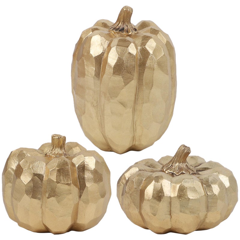 winemana winemana Pumpkins Fall Decor Indoor- Set of 3 Thanksgiving Table Decorations  Artificial Pumpkins Decor for Fall Table Runner  Harvest Autumn  Home Mantel  Office (Elegant Gold)  - Image 1