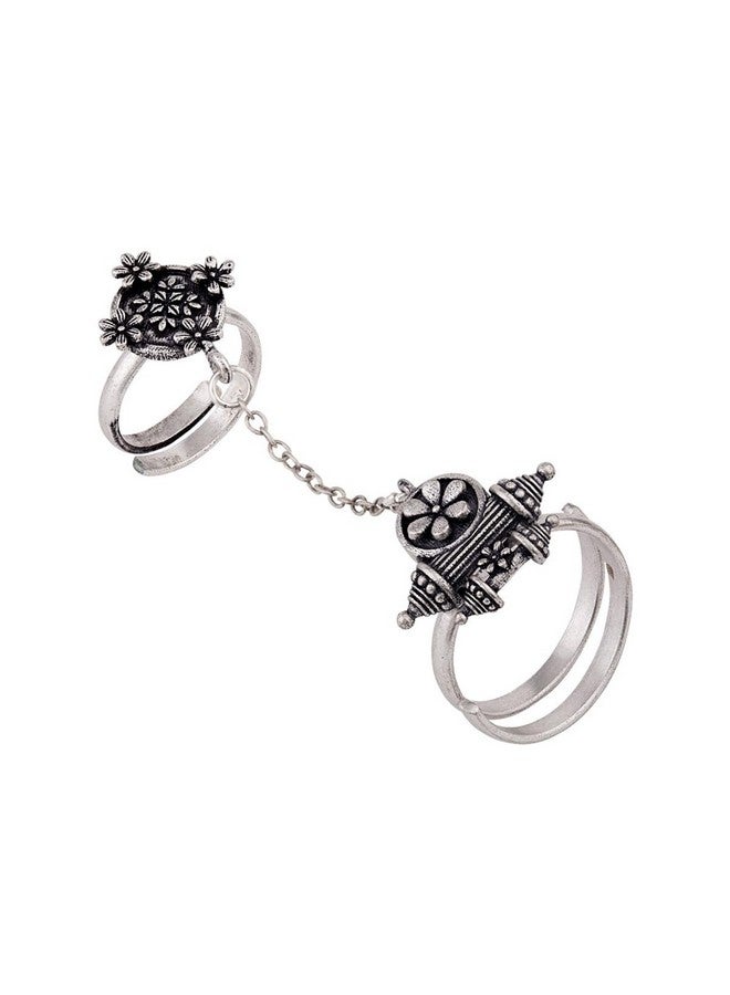 VOYLLA Nayantara Dual-Finger Statement Ring|Oxidised Adjustable Ring For Women|EveryDay|Festive|Wedding|Gift For Women| - Image 4