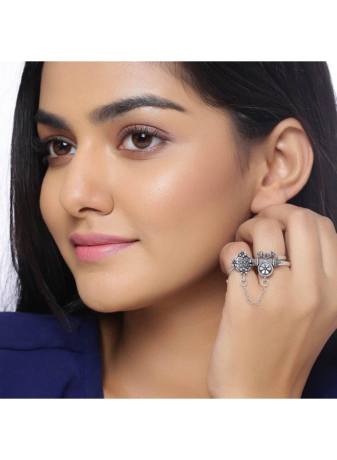 VOYLLA Nayantara Dual-Finger Statement Ring|Oxidised Adjustable Ring For Women|EveryDay|Festive|Wedding|Gift For Women| - Image 3