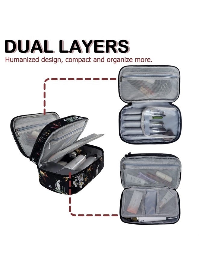 Gloppie Makeup Bag for Women Travel Size Cosmetic Case Make up Bag with Dual Layers Waterproof Makeup Box Zipper Cosmetic Pouch Brush Holder for Overnight Trips & Light Travelers - Image 1