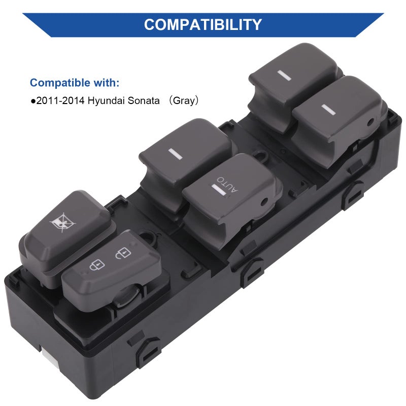Obaee Master Window Switch Power Control Button Front Left Driver Side Compatible with Hyundai Sonata 2011 2012 2013 2014 Replacement OEM 935703S000RAS, DWS455 (Gray Color) - Image 2